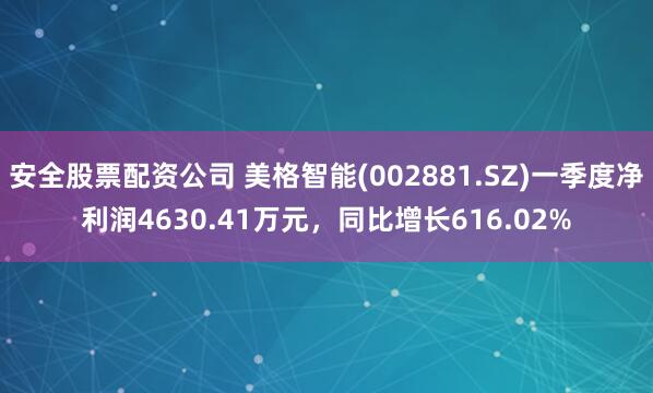 安全股票配资公司 美格智能(002881.SZ)一季度净利润4630.41万元，同比增长616.02%